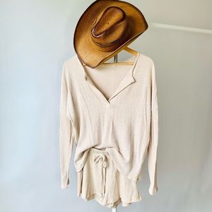 Urban Daisy Tan Soft Rib Boutique Knit Cozy Loungewear Short Pants Set